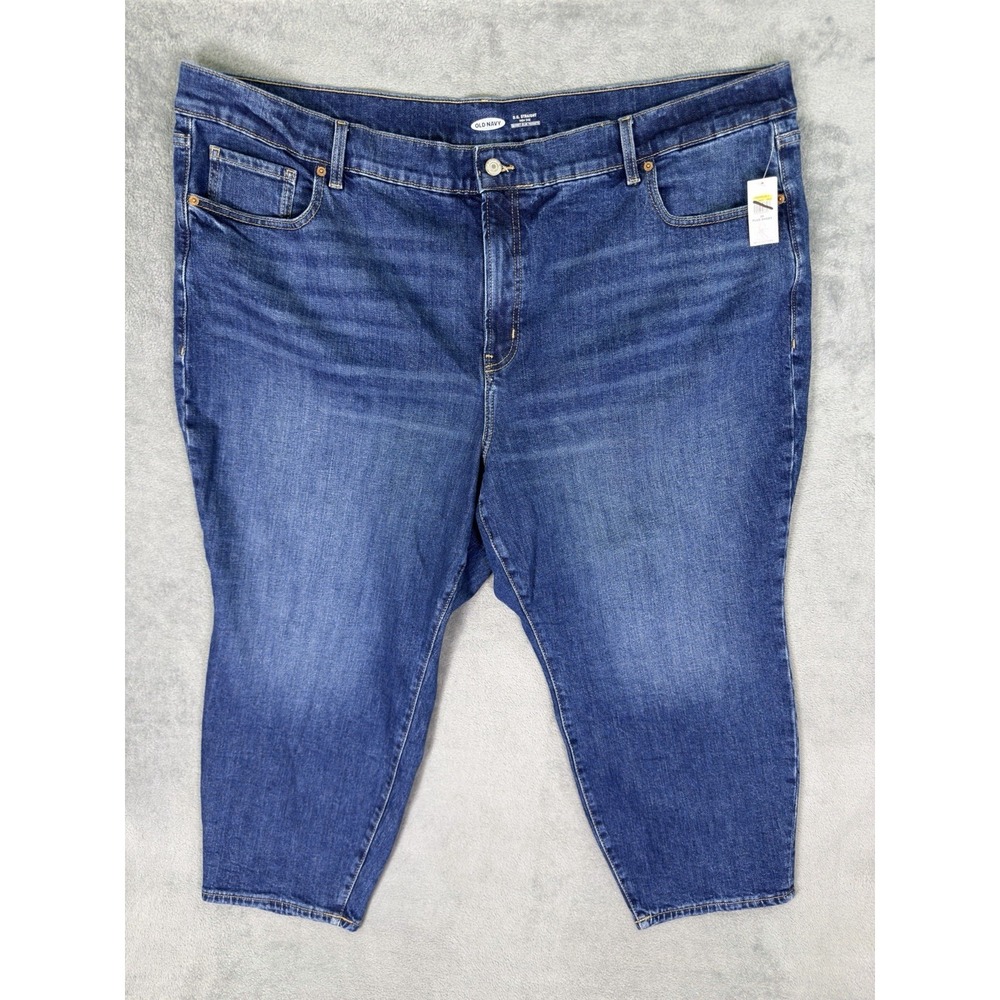 New Old Navy Jeans Womens 26 Plus Short Blue Dark Wash High Rise OG Straight